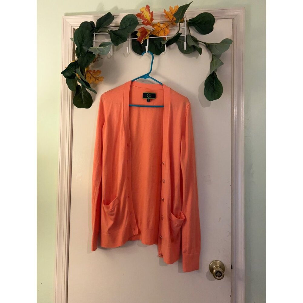 Wonder by Jenny Han Cardigan Women’s Size S Coral Orange Button Front Pockets Li